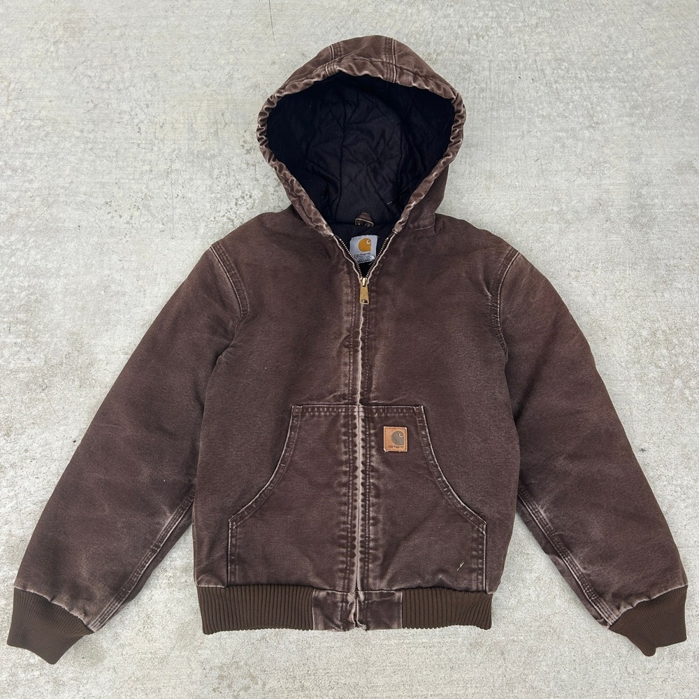 Carhartt Active Jacket Women XS Brown Faded Vintage Workwear Hooded Zip Skater